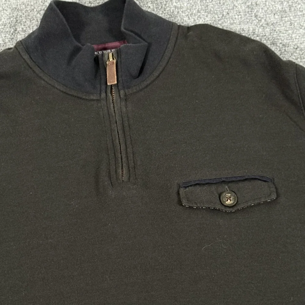 Ted Baker Sweater Mens Extra Large Black Quarter Zip Pullover Pocket Modal Blend